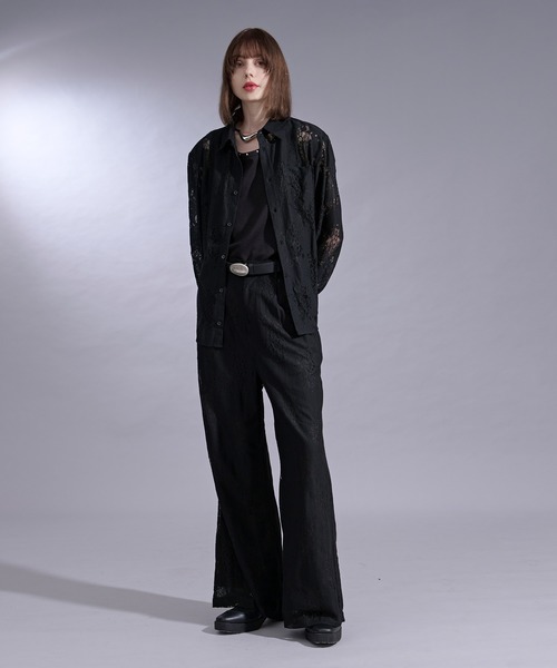 Ellno Loset(エルノロゼット)の「ニュアンスレースセミワイドパンツ/SETUP対応(スラックス・メンズ・ブラック/チャコール・LARGE/MEDIUM/SMALL/X-SMALL)」の4枚目の写真