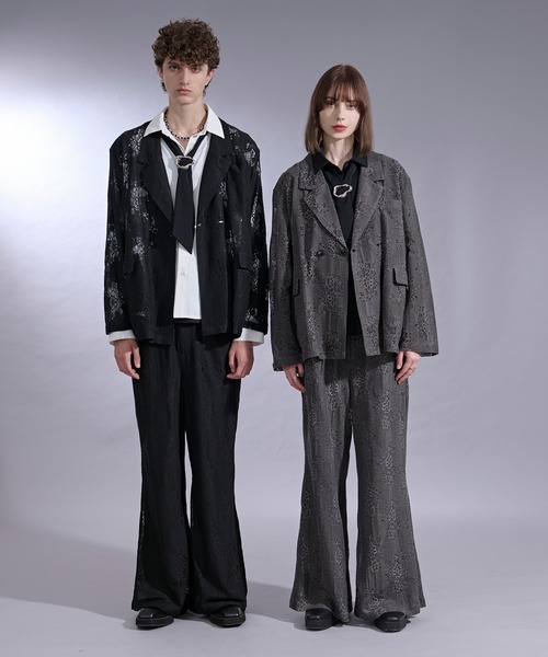 Ellno Loset(エルノロゼット)の「ニュアンスレースセミワイドパンツ/SETUP対応(スラックス・メンズ・ブラック/チャコール・LARGE/MEDIUM/SMALL/X-SMALL)」の3枚目の写真