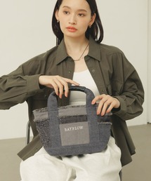 [500mlペットボトル収納可]Sサイズデニム切替ロゴトート