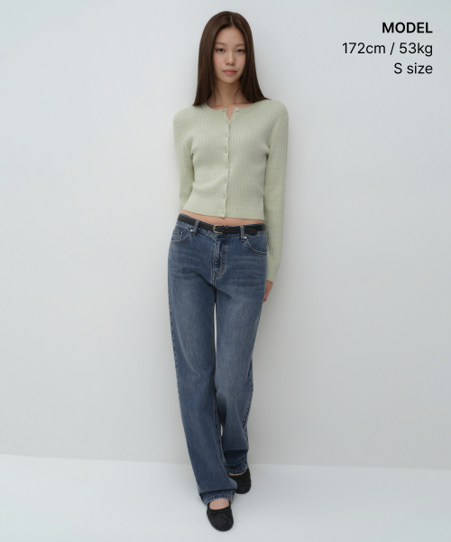 MUSINSA STANDARD WOMAN（ムシンサスタンダードウーマン）の「ウィメンズケーブルラウンドネックカーディガン[ライトグリーン]（カーディガン/ボレロ・レディース・その他・X-SMALL/SMALL/MEDIUM/LARGE）」の2枚目の写真