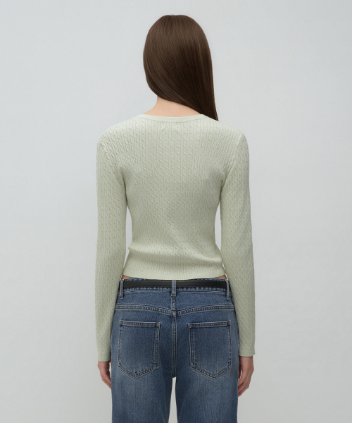MUSINSA STANDARD WOMAN（ムシンサスタンダードウーマン）の「ウィメンズケーブルラウンドネックカーディガン[ライトグリーン]（カーディガン/ボレロ・レディース・その他・X-SMALL/SMALL/MEDIUM/LARGE）」の3枚目の写真