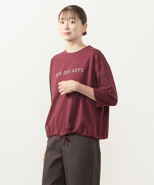 MELROSE claire(メルローズ クレール)の「【フロッキーロゴPTドロストTシャツ】(Tシャツ/カットソー・レディース・ブラック/ブラウン系その他/オフホワイト/ボルドー・FREE)」の4枚目の写真