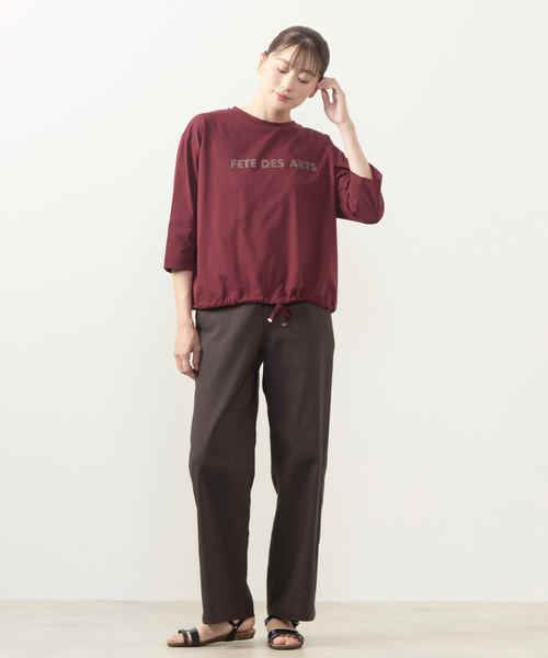 MELROSE claire(メルローズ クレール)の「【フロッキーロゴPTドロストTシャツ】(Tシャツ/カットソー・レディース・ブラック/ブラウン系その他/オフホワイト/ボルドー・FREE)」の9枚目の写真