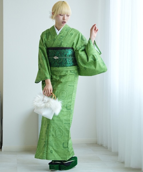 utatane(ウタタネ)の「着物 単衣 ニコアンティーク ホリデーメモリアルプレス グリーン(着物・レディース・グリーン・FREE)」の2枚目の写真