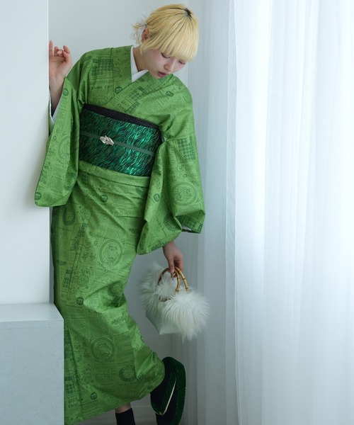 utatane(ウタタネ)の「着物 単衣 ニコアンティーク ホリデーメモリアルプレス グリーン(着物・レディース・グリーン・FREE)」の5枚目の写真