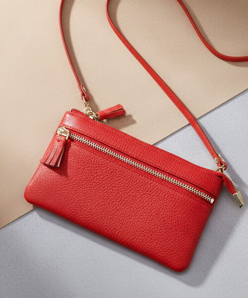 COOCO(クーコ)の「【牛革】シュリンクレザーウォレットショルダーバッグ(ショルダーバッグ・レディース・グレー/オフホワイト/レッド系/グリーン/ブルー/ブラック・FREE)」の6枚目の写真