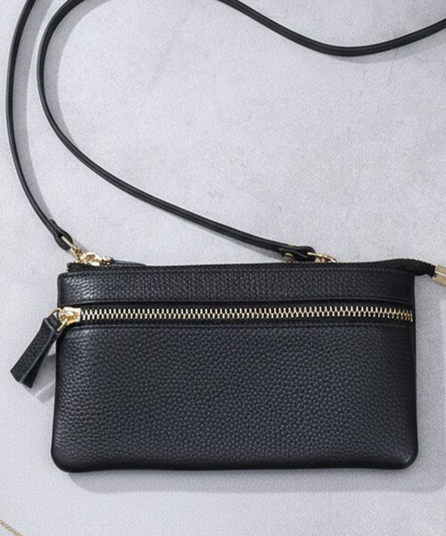 COOCO(クーコ)の「【牛革】シュリンクレザーウォレットショルダーバッグ(ショルダーバッグ・レディース・グレー/オフホワイト/レッド系/グリーン/ブルー/ブラック・FREE)」の2枚目の写真