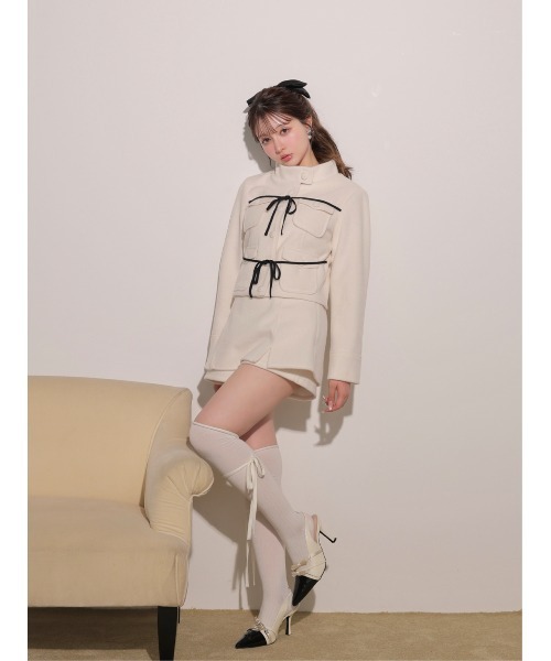 M me eme(エムミーエメ)の「Double strap ribbon pointed mules(eme11124)(その他シューズ・レディース・アイボリー/ブラック・L/M/S)」の12枚目の写真