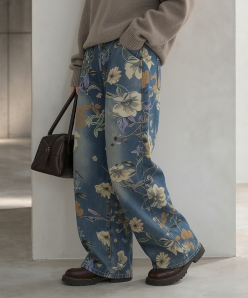 center i(センターアイ)の「ヴィンテージフラワープリント ワイドデニムパンツ(デニムパンツ・レディース・ブルー・S/L/M)」の2枚目の写真