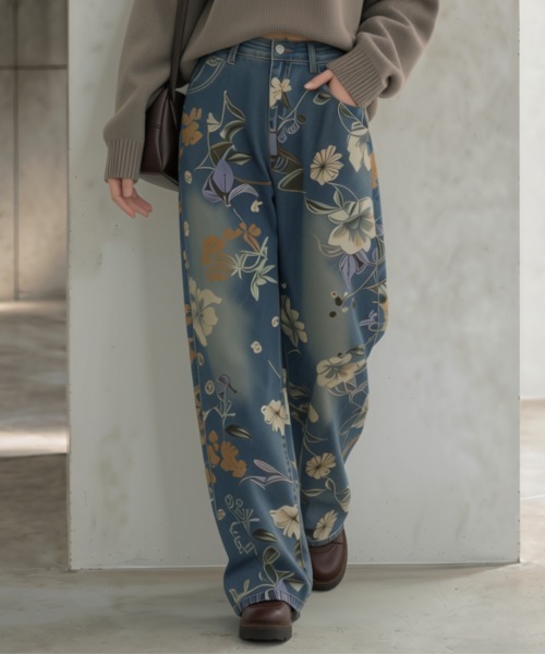center i(センターアイ)の「ヴィンテージフラワープリント ワイドデニムパンツ(デニムパンツ・レディース・ブルー・S/L/M)」の3枚目の写真