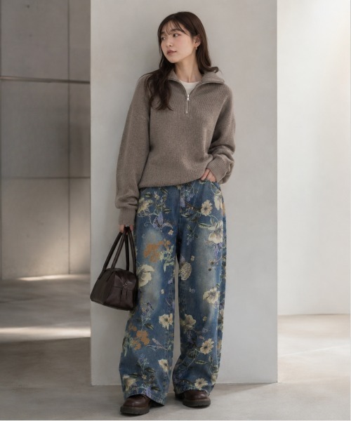 center i(センターアイ)の「ヴィンテージフラワープリント ワイドデニムパンツ(デニムパンツ・レディース・ブルー・S/L/M)」の6枚目の写真