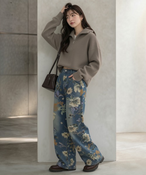center i(センターアイ)の「ヴィンテージフラワープリント ワイドデニムパンツ(デニムパンツ・レディース・ブルー・S/L/M)」の8枚目の写真
