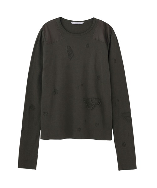 JOHN LAWRENCE SULLIVAN（ジョンローレンスサリバン）の「DAMAGED JERSEY COMMAND PULLOVER（Tシャツ/カットソー・メンズ・ブラック/カーキ・SMALL/MEDIUM）」の2枚目の写真