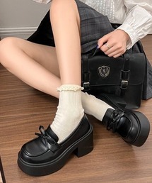 リボンモチーフ 厚底ローファー