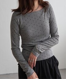 ドット柄カップ付きオフショルプルオーバー