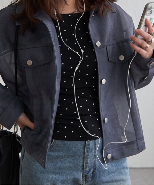 VENCEEXCHANGE(ヴァンスエクスチェンジ)の「ドット柄カップ付きオフショルプルオーバー(Tシャツ/カットソー・レディース・杢グレー/ブラック/オフホワイト・FREE)」の11枚目の写真