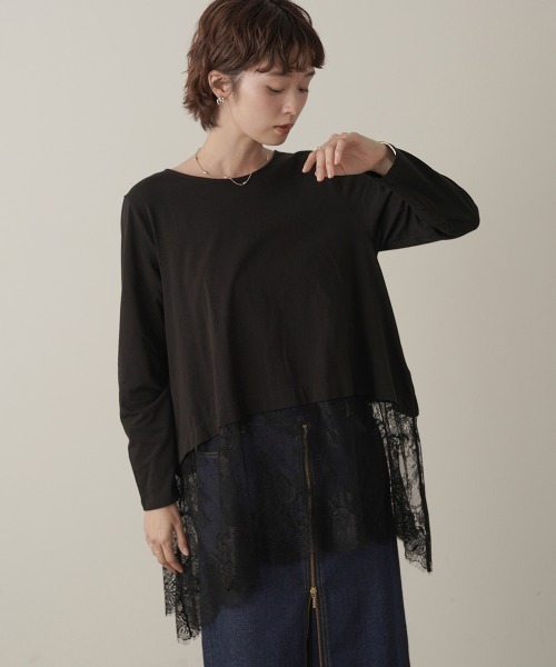 Bou Jeloud(ブージュルード)の「裾レースインナー(Tシャツ/カットソー・レディース・ブラック/オフホワイト・FREE)」の2枚目の写真