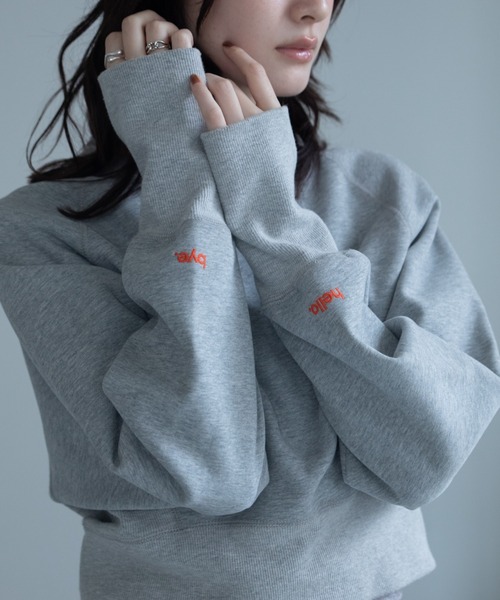 VACANCY(ヴァカンシー)の「【VACANCY公式】Hello byeロゴ刺繍配色ショート丈トレーナー(スウェット・メンズ・グリーン/グレー/ネイビー/ブラック/ホワイト・FREE)」の1枚目の写真