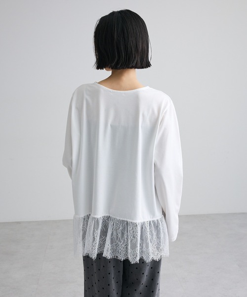 Green Parks(グリーンパークス)の「裾フレアレースドッキングインナー(Tシャツ/カットソー・レディース・オフホワイト/ブラック・FREE)」の7枚目の写真