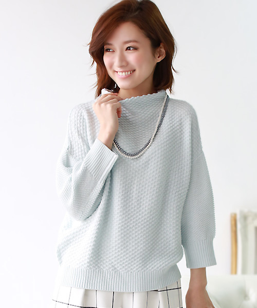 REAL CUBE（リアルキューブ）の「REAL CUBE　ボトルネックコットンニット（ニット/セーター・レディース・オフホワイト/ライム/ミント/ネイビー・M）」の4枚目の写真