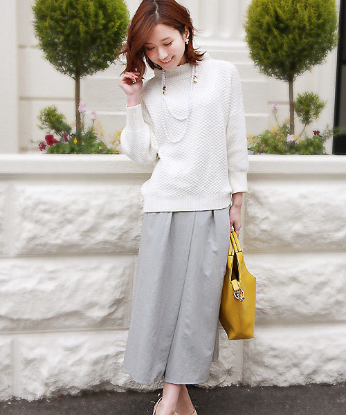 REAL CUBE（リアルキューブ）の「REAL CUBE　ボトルネックコットンニット（ニット/セーター・レディース・オフホワイト/ライム/ミント/ネイビー・M）」の13枚目の写真