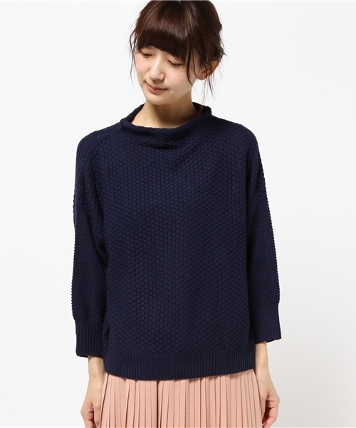 REAL CUBE（リアルキューブ）の「REAL CUBE　ボトルネックコットンニット（ニット/セーター・レディース・オフホワイト/ライム/ミント/ネイビー・M）」の5枚目の写真