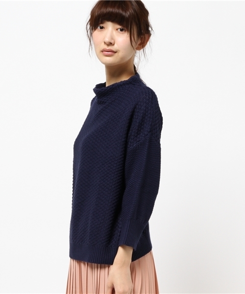 REAL CUBE（リアルキューブ）の「REAL CUBE　ボトルネックコットンニット（ニット/セーター・レディース・オフホワイト/ライム/ミント/ネイビー・M）」の6枚目の写真