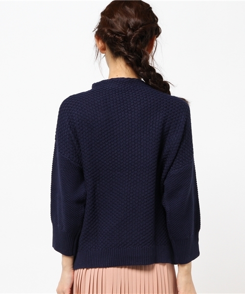 REAL CUBE（リアルキューブ）の「REAL CUBE　ボトルネックコットンニット（ニット/セーター・レディース・オフホワイト/ライム/ミント/ネイビー・M）」の7枚目の写真