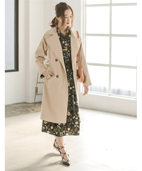 Re:EDIT（リエディ）の「ツイル生地ロングトレンチコート（トレンチコート・レディース・ブラック/ピンクベージュ/カーキ/ベージュ・X-LARGE/LARGE/MEDIUM）」の18枚目の写真