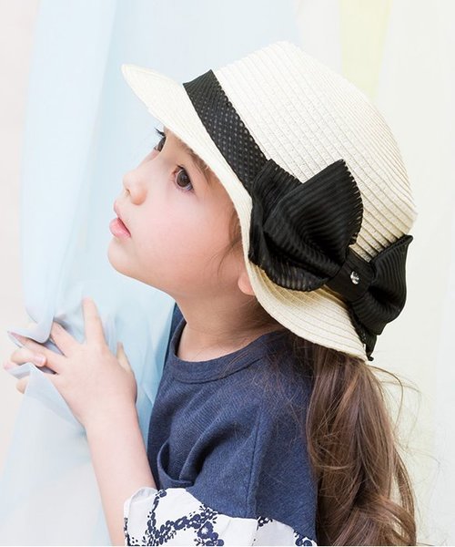 apres les cours（アプレレクール）の「オーガンジーリボンカンカン帽（ハット・キッズ・ブラウン/キナリ/オフホワイト・52/50/48/56/54）」の2枚目の写真