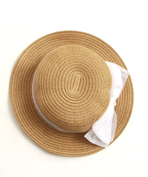 apres les cours（アプレレクール）の「オーガンジーリボンカンカン帽（ハット・キッズ・ブラウン/キナリ/オフホワイト・52/50/48/56/54）」の10枚目の写真