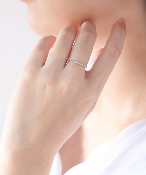 シルバー キュービックジルコニア ハーフエタニティ リング ピンキー
