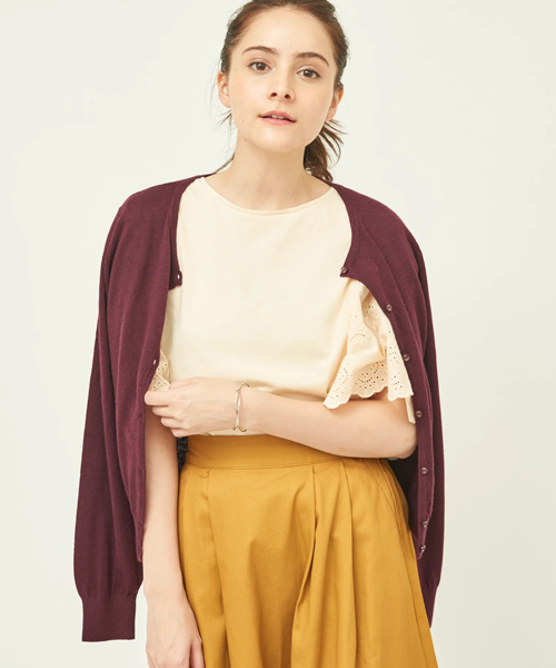 earth music&ecology（アースミュージックアンドエコロジー）の「ガンガンカーディガン クルーネック（カーディガン/ボレロ・レディース・ブラック/ブルーグリーン/ピンクベージュ/アイボリー/スモークピンク/グレイッシュベージュ/サックスブルー/マスタード/パープル/レッド/ブルー/ライトグレー・M/L/S）」の8枚目の写真