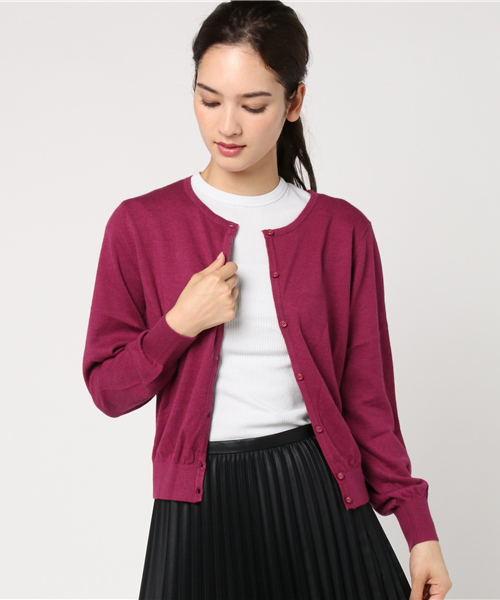 earth music&ecology（アースミュージックアンドエコロジー）の「ガンガンカーディガン クルーネック（カーディガン/ボレロ・レディース・ブラック/ブルーグリーン/ピンクベージュ/アイボリー/スモークピンク/グレイッシュベージュ/サックスブルー/マスタード/パープル/レッド/ブルー/ライトグレー・M/L/S）」の15枚目の写真