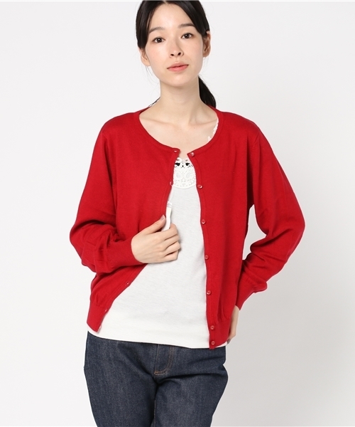 earth music&ecology（アースミュージックアンドエコロジー）の「ガンガンカーディガン クルーネック（カーディガン/ボレロ・レディース・ブラック/ブルーグリーン/ピンクベージュ/アイボリー/スモークピンク/グレイッシュベージュ/サックスブルー/マスタード/パープル/レッド/ブルー/ライトグレー・M/L/S）」の17枚目の写真