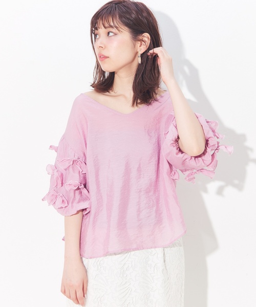 natural couture（ナチュラルクチュール）の「袖たくさんリボン2WAYブラウス（シャツ/ブラウス・レディース・ブラック/ピンク/イエロー/アイボリー/ラベンダー・FREE）」の6枚目の写真