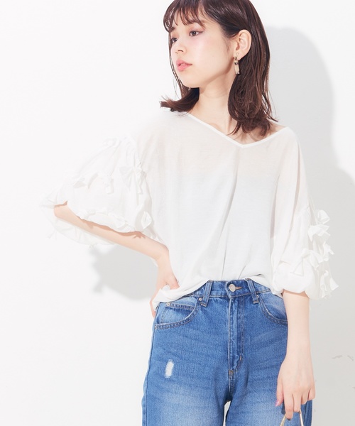 natural couture（ナチュラルクチュール）の「袖たくさんリボン2WAYブラウス（シャツ/ブラウス・レディース・ブラック/ピンク/イエロー/アイボリー/ラベンダー・FREE）」の15枚目の写真