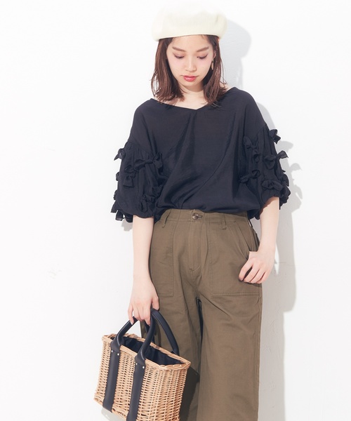 natural couture（ナチュラルクチュール）の「袖たくさんリボン2WAYブラウス（シャツ/ブラウス・レディース・ブラック/ピンク/イエロー/アイボリー/ラベンダー・FREE）」の21枚目の写真