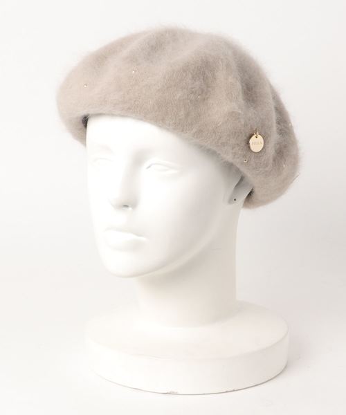 アンゴラ セール 帽子 Furla フルラ のファッション ハンチング ベレー帽 メタル付きふわふわベレー帽 ハンチング ベレー帽 送料0円の ハンチング ベレー帽