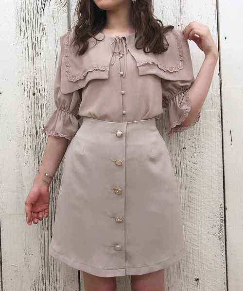 one after another NICE CLAUP(ワンアフターアナザーナイスクラップ)の「セーラー衿ブラウス(シャツ/ブラウス・レディース・ベージュ/オフホワイト/ミント・FREE)」の7枚目の写真
