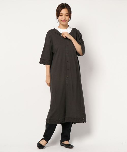 CRAFT STANDARD BOUTIQUE（クラフトスタンダードブティック）の「レース付きカットカーディガン●（カーディガン/ボレロ・レディース・チャコールグレー/ベージュ・FREE）」の5枚目の写真