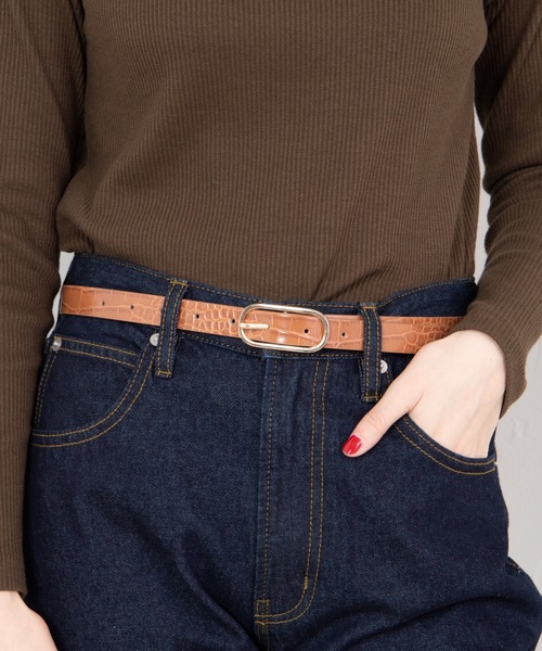 WEGO（ウィゴー）の「WEGO/型押しバックル細ベルト（ベルト・レディース・ベージュ/グリーン/ブラック/キャメル/ピンク・FREE）」の4枚目の写真