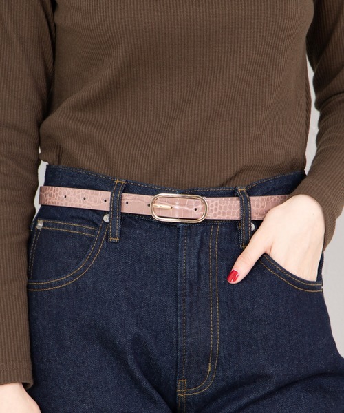 WEGO（ウィゴー）の「WEGO/型押しバックル細ベルト（ベルト・レディース・ベージュ/グリーン/ブラック/キャメル/ピンク・FREE）」の5枚目の写真