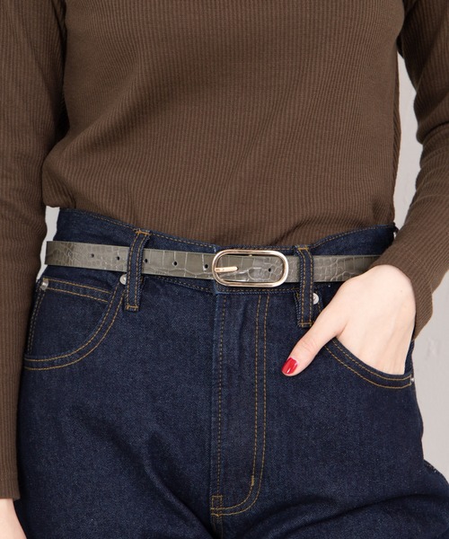 WEGO（ウィゴー）の「WEGO/型押しバックル細ベルト（ベルト・レディース・ベージュ/グリーン/ブラック/キャメル/ピンク・FREE）」の3枚目の写真