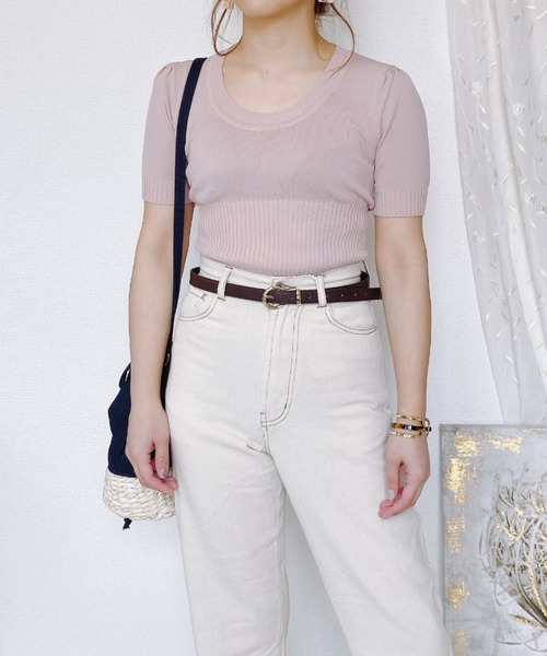 ap retro（アプレトロ）の「クルーネックリブニット【ZOZO限定アイテム】（ニット/セーター・レディース・ホワイト/サックスブルー/ピンク/ライトグリーン・FREE）」の13枚目の写真