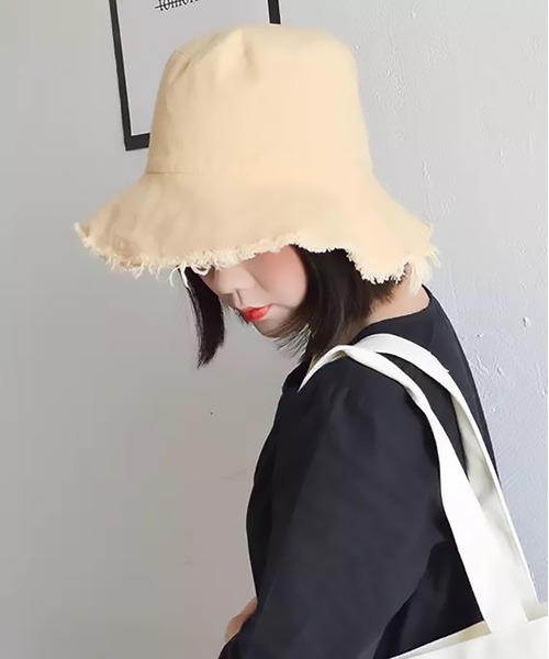 MAISON BREEZE（メゾンブリーズ）の「【MAISON BREEZE】リラックスコットンフリンジバケットHAT/UV対策（ハット・レディース・ブラック/ナチュラル/ネイビー/イエロー・FREE）」の4枚目の写真