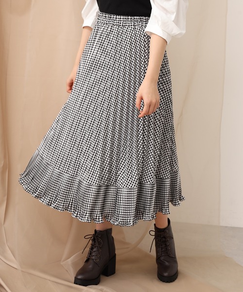 one after another NICE CLAUP（ワンアフターアナザーナイスクラップ）の「プリーツ切り替えフレアスカート（スカート・レディース・ブラック/モカ/ベージュ/ベージュ系その他/ダークオレンジ・FREE）」の2枚目の写真