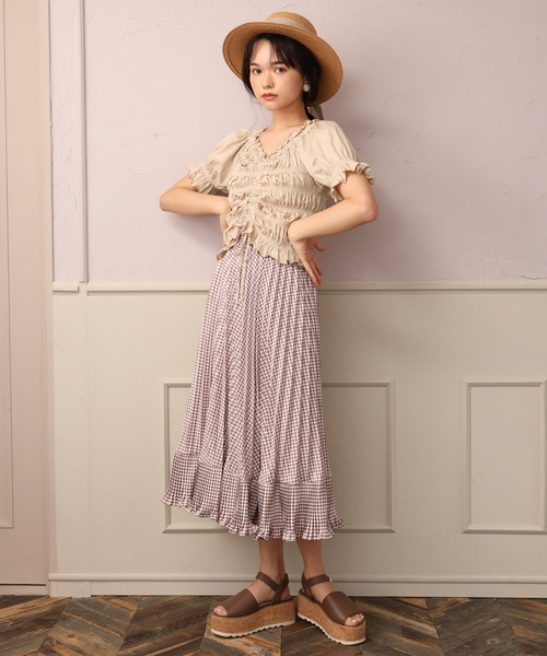 one after another NICE CLAUP（ワンアフターアナザーナイスクラップ）の「プリーツ切り替えフレアスカート（スカート・レディース・ブラック/モカ/ベージュ/ベージュ系その他/ダークオレンジ・FREE）」の7枚目の写真