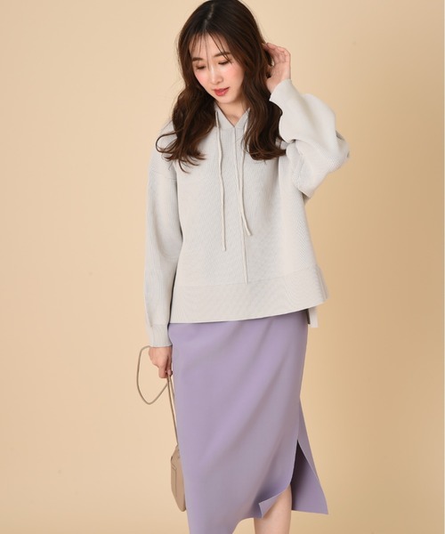 INTERPLANET（インタープラネット）の「【ＷＥＢ限定】編地切替フード付プルオーバー（ニット/セーター・レディース・パープル/ブラック/グレイッシュベージュ・FREE）」の6枚目の写真