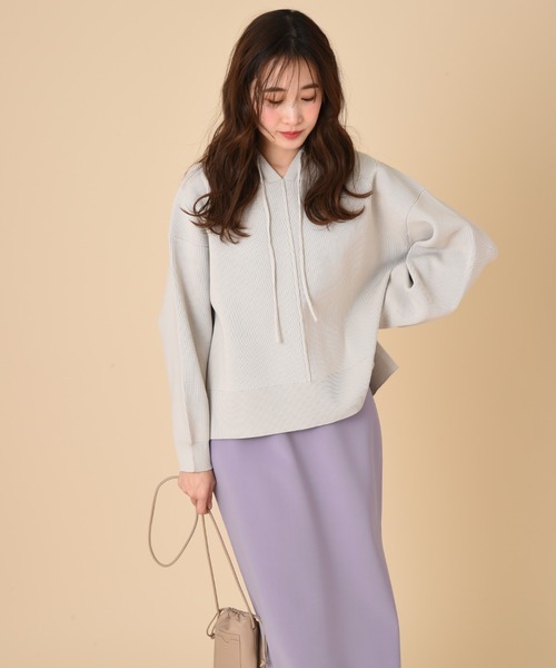 INTERPLANET（インタープラネット）の「【ＷＥＢ限定】編地切替フード付プルオーバー（ニット/セーター・レディース・パープル/ブラック/グレイッシュベージュ・FREE）」の7枚目の写真